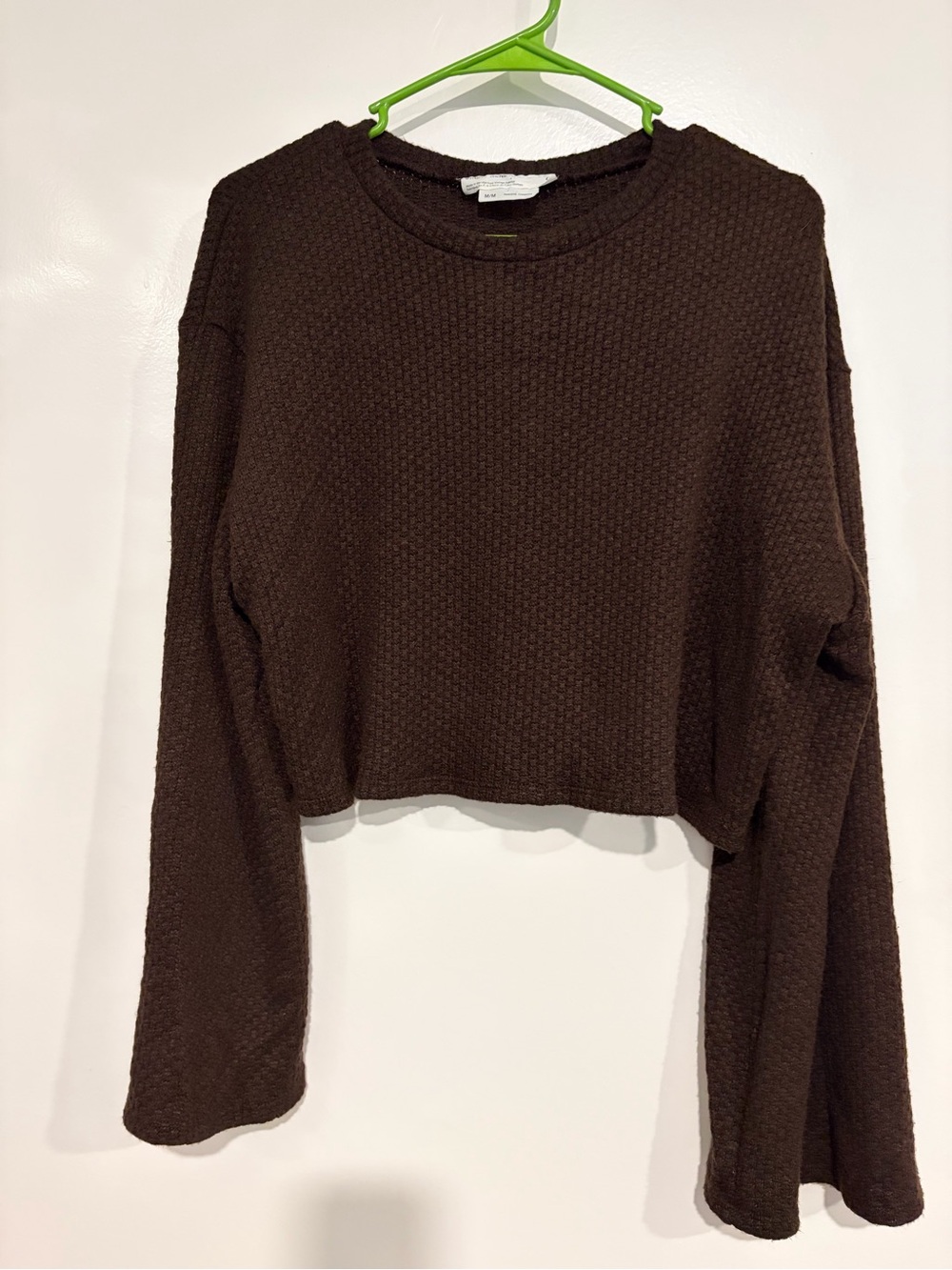 Cropped Textured Knit Sweater in Dark Brown, Urban Renewal
